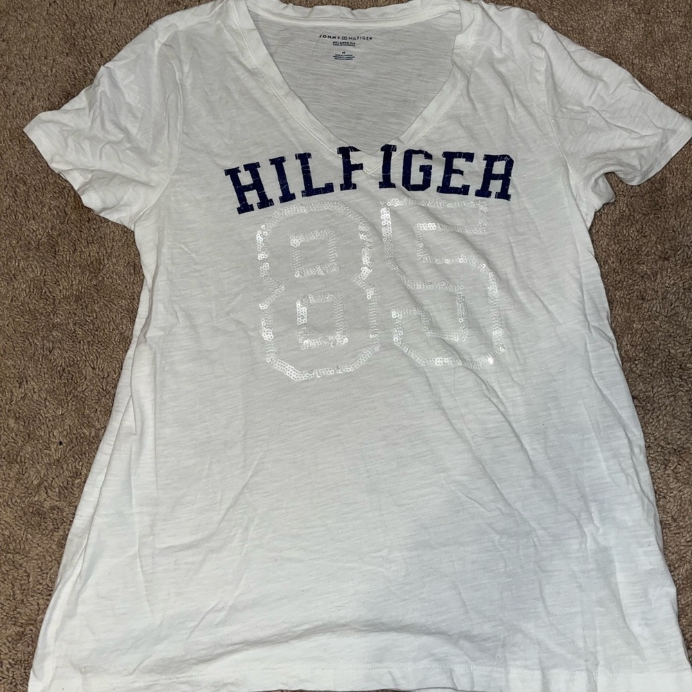 Tommy Hilfiger, Size Medium, White T-shirt w/ sequins